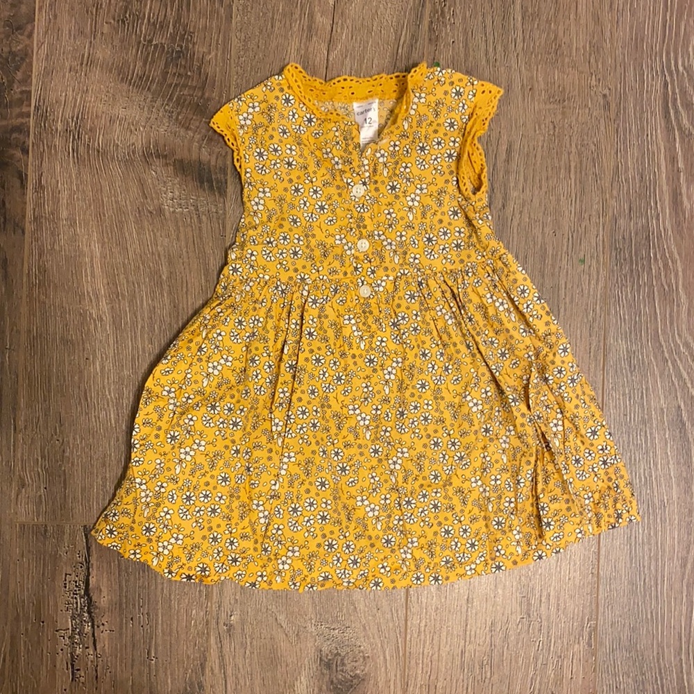 Yellow flower girls infant dress. Size 12 months perfect condition